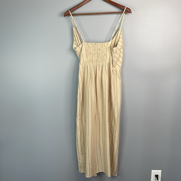 Urban Outfitters Quebec Beige Stripe Linen Blend Side Tie Midi Wrap Dress Size M - Picture 9 of 14